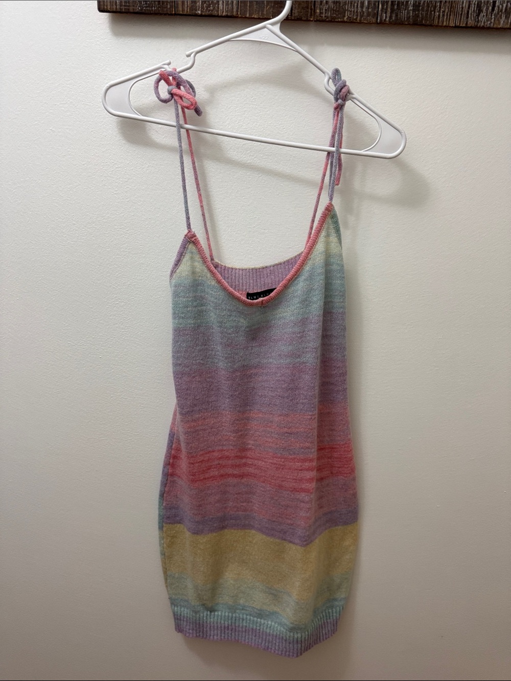 Blue Blush Pastel Rainbow Knit Camisole with Tie Straps